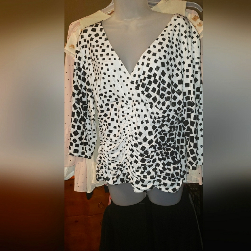 Sexy black and white blouse. Shimmers!